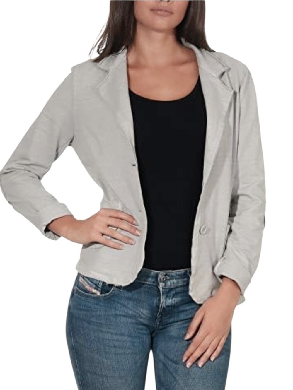 MAX COCOS Women's Light Gray Two Button Linen Blend Blazer